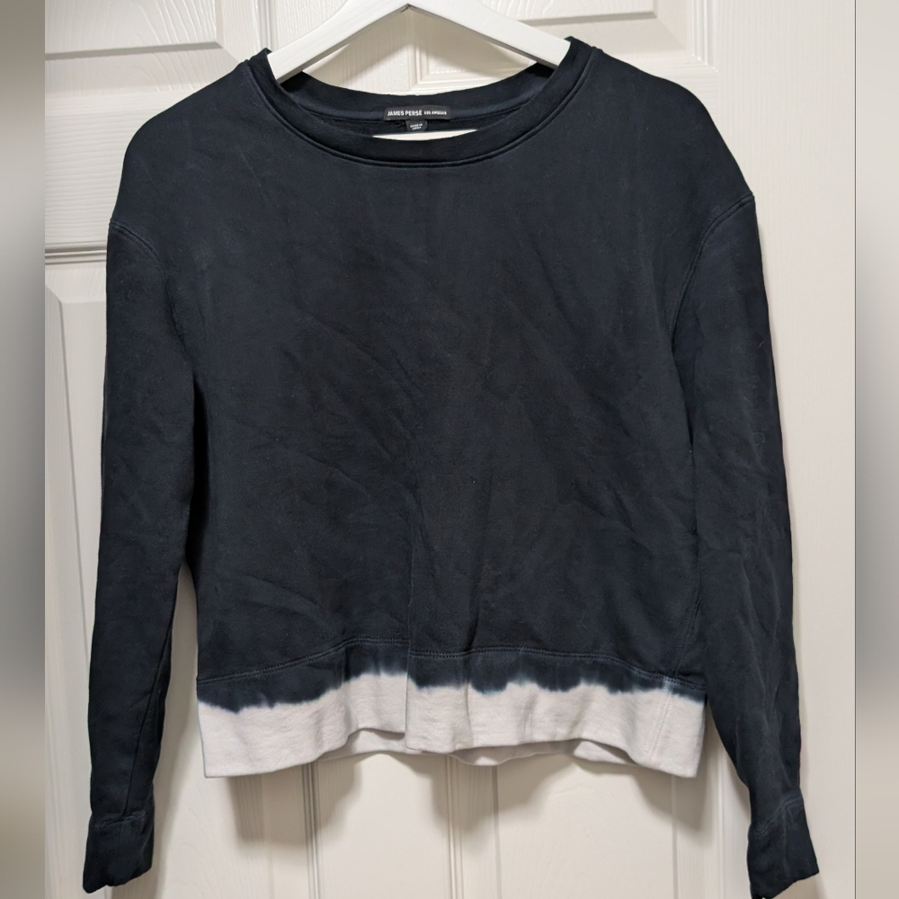 NWT James Perse Dip Dye Cropped Sweatshirt Top Size 0 XS Black Ash White